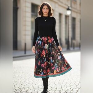 NWT Dalia MacPhee Mixed Media Sweater Dress Medium Boho Floral Chic Quiet Luxury